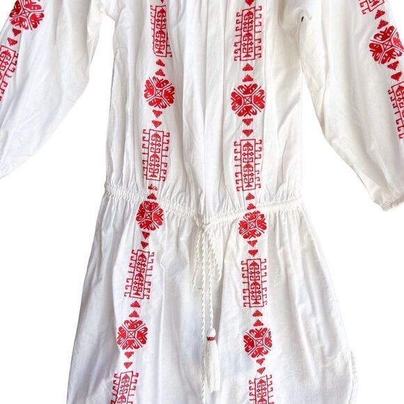 Pampelone Bardot White Red Embroidered Off the Shoulder Tunic Dress Cover Up - Picture 7 of 11